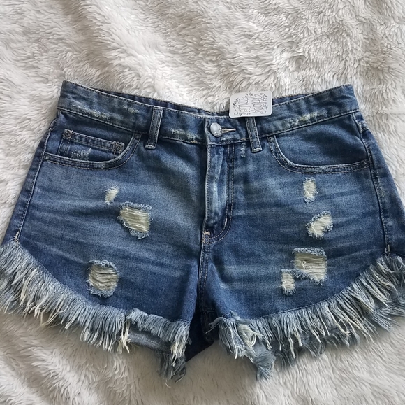 Free People Distress Dolphin Raw Hem Shorts - Picture 1 of 6